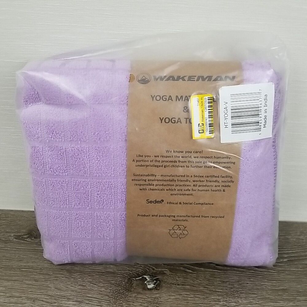 Wakeman Yoga Mat Towel and Gym Towel Set - 2-Piece Non Slip for Hot Yoga Purple